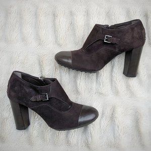 TOD'S Made In Italy Brown Suede Oxford Buckled Ankle Boots / Heels, Sz 6 - 6.5